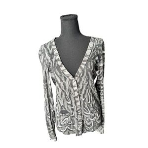 Philipp Plein Couture Skull Print Cardigan S Gray Metallic Rhinestone Luxury P11